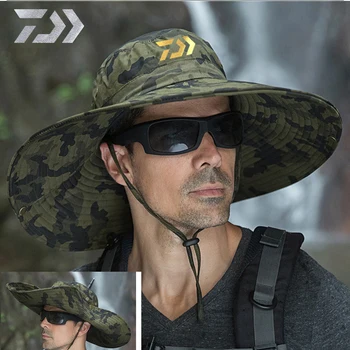 

2020 Daiwa Men Fishing Hat Summer Adjustable Breathable Hat Big Brim Sun Hat Tourist Foldable Fishing Camouflage Cap DAWA Hat