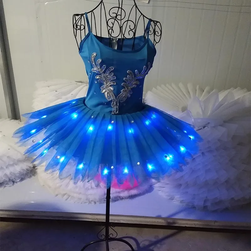 Led blue ballet skirt costumes luminous puff skirt dance dress opening dance school art group perfo
