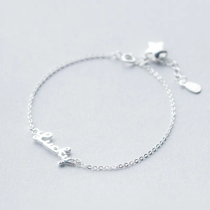 Классический браслет с надписью Lucky Star, настоящее 925 пробы, серебряные аксессуары для женщин, металлическая цепочка, хорошее ювелирное изделие, подарок