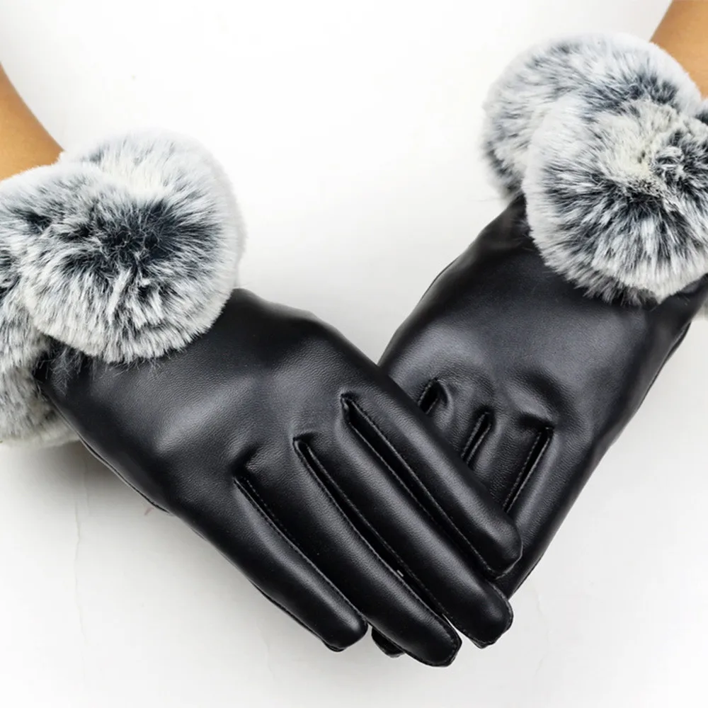 Женские кожаные перчатки на осень и зиму, теплые перчатки из кроличьего меха, варежки высокого качества, модные вечерние женские перчатки# P5