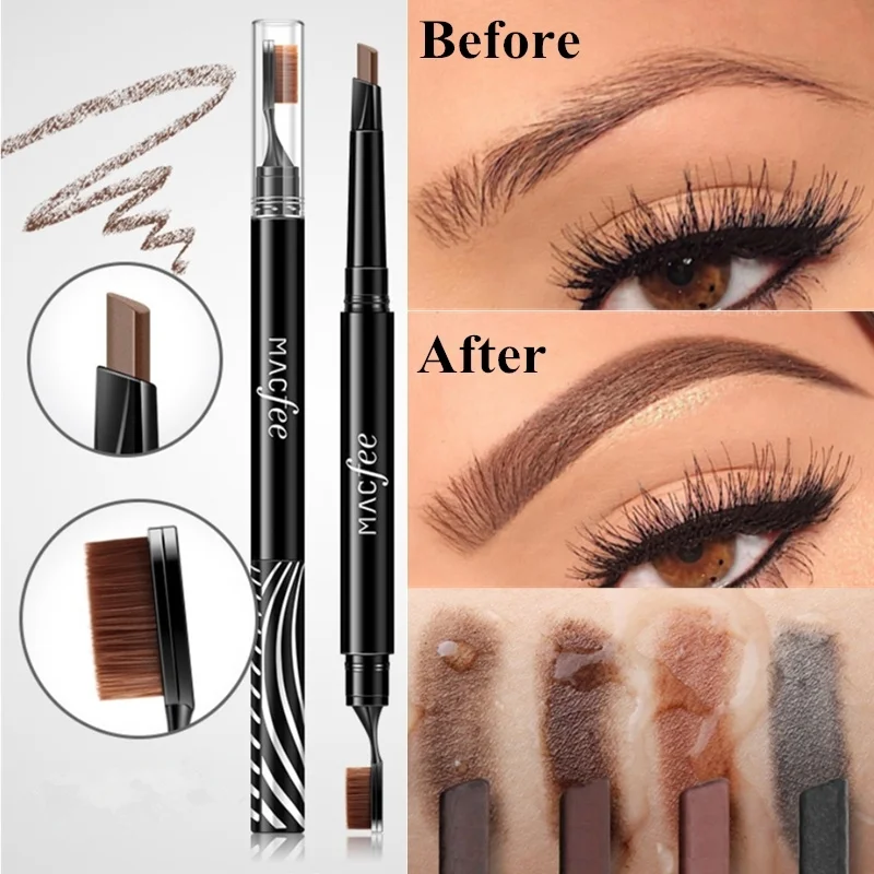 4 Colors Eye Brow Pencil Long Lasting Pigments EyeBrow Pen Multi-functional Waterproof Makeup Eyebrow Pencils with Soft Brush