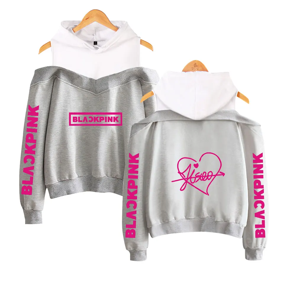  2019 Blackpink Kpop Strapless Hoodies Women Sexy Streetwear Confidence and Beauty Blackpink Hoodies