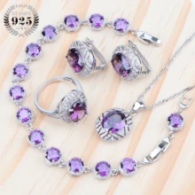 Женские Ювелирные наборы из кубического циркония свадебные серебряные серьги 925 ювелирные изделия свадебный костюм ожерелье набор кулон кольцо подарочная коробка