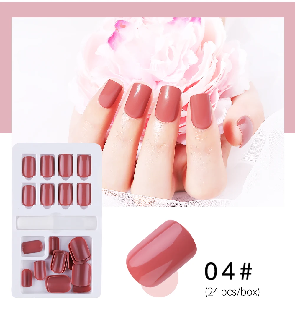 PinPai 24 Pcs/Set Shining False Nail Tips Reusable Full Cover Artificial Fake Tips Nails Press On Nails Art Fake Extension Tips
