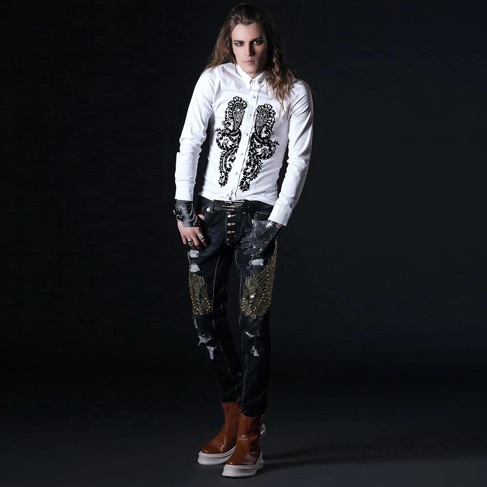 S-XXL новая мужская одежда стилист волос GD Мода шоу заклепки и сверла печати рубашки пальто костюмы для певцов больших размеров
