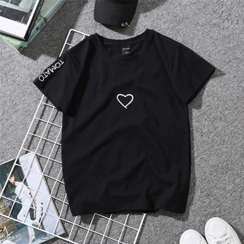 

Fashion Couples Lovers Tshirts Embroidery Shirt for Girl Women Love Heart Letter Tomato Print Pattern Tshirt Casual Tops Tshirt