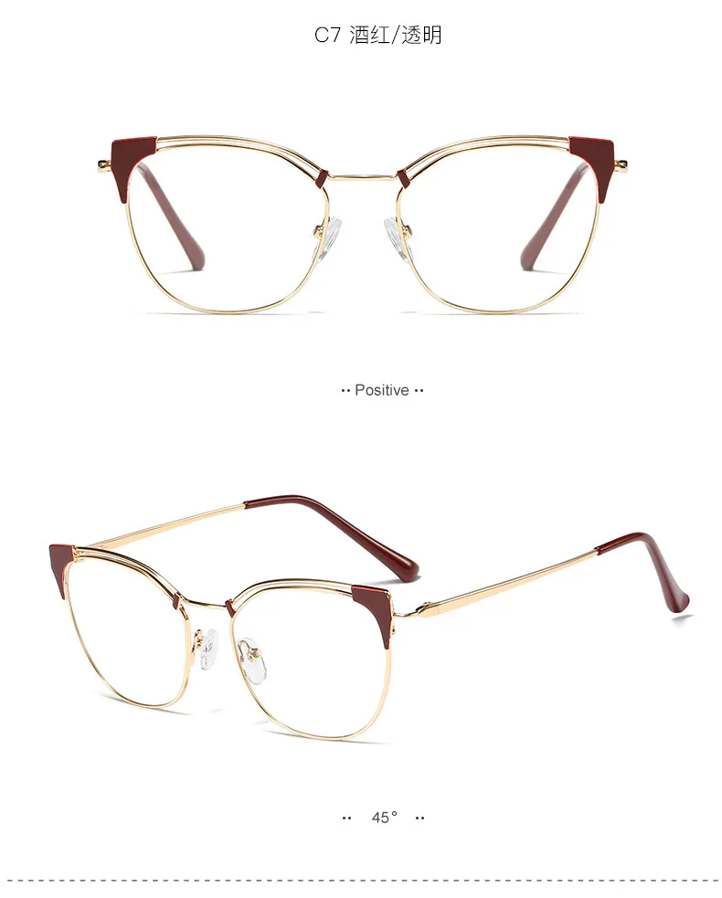 Transparent Women's Metal Wire Rim cat eye glasses Fashionable Spectacle Frame points zero Prescription Eyeglasses Frame Sexy