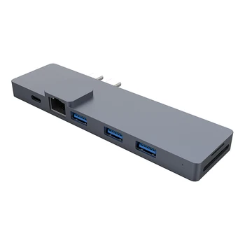 

Portable 8 in 1 Dual Type-C HUB Converter Aluminum Alloy PD TF 3 USB3.0 HDMI Gigabit Ethernet Port Adapter Dock