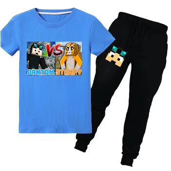 

kids Boys Girls autumn suit Minecrafters Cartoon Clothes Sweatshirts Short sleeve +trousers Christmas Shirt Game Creeper