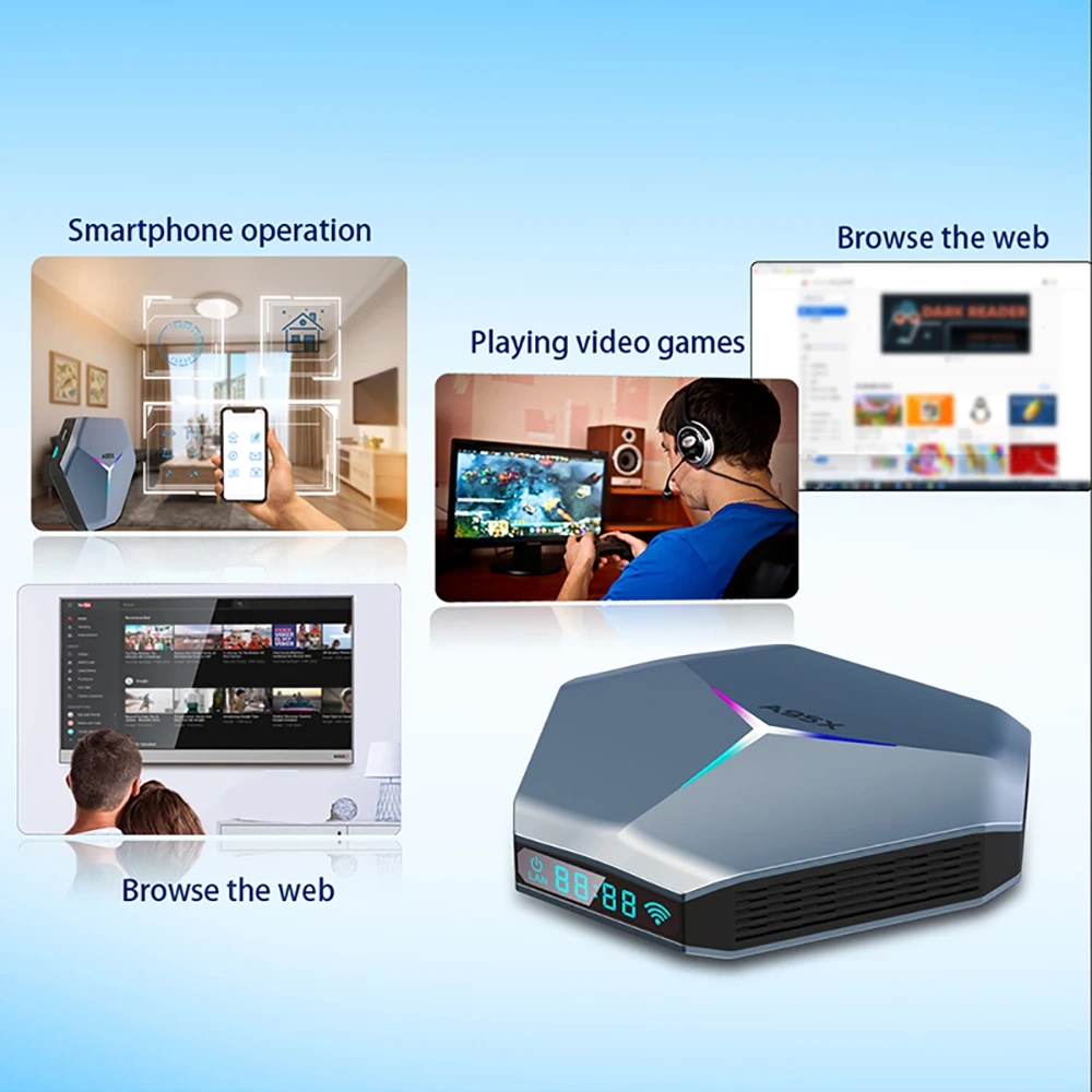 2021 A95X F4 Amlogic S905X4 Android 11 8K RGB Light Smart TV Box 4GB 64GB Plex Media Support Youtube Set Top Box 16GB 32GB 128GB