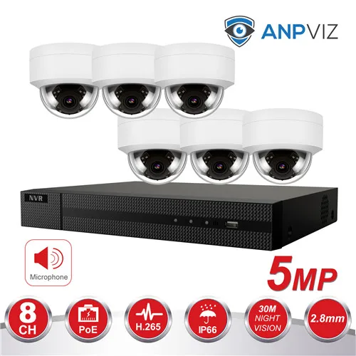 Hikvision 8CH 4 к NVR 4/6/8 шт. 5MP POE IP CCTV безопасности Камера Системы аудио записи IP Камера на открытом воздухе CCTV видео наблюдения NVR KIT - Цвет: 6 White KIT