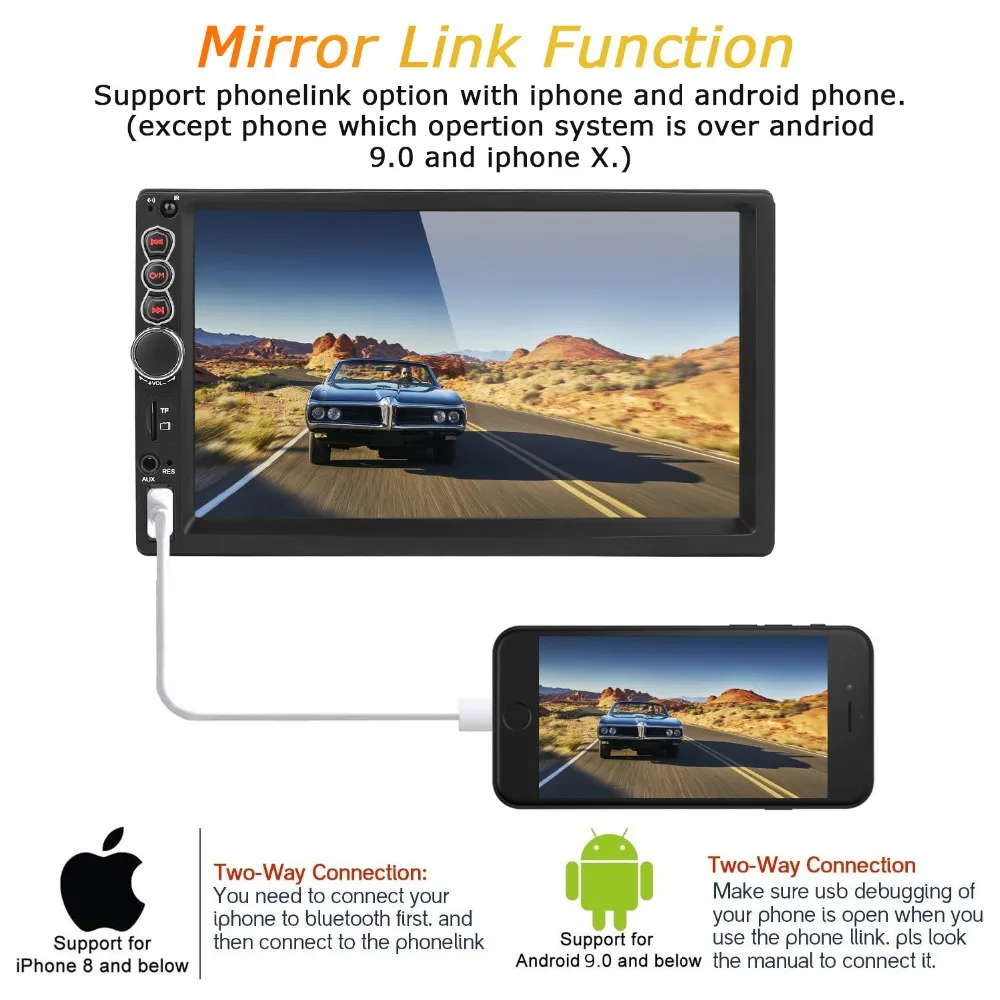 Fonwoon 2 Din автомагнитола Bluetooth 7 дюймов Автомобильный MP5 мультимедийный плеер USB SD AUX вход автомобильный аудио стерео с камерой заднего вида