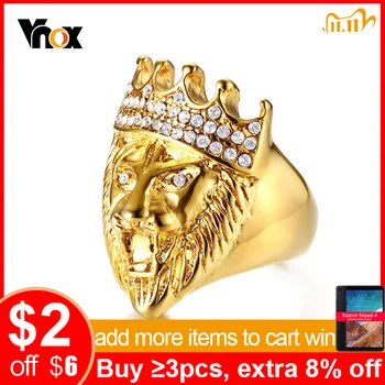 

Vnox Punk Men's Lion Head Ring Gold Tone Stainless Steel Rings for Man Bling Rhinestone Hiphop Male Boy Jewelry