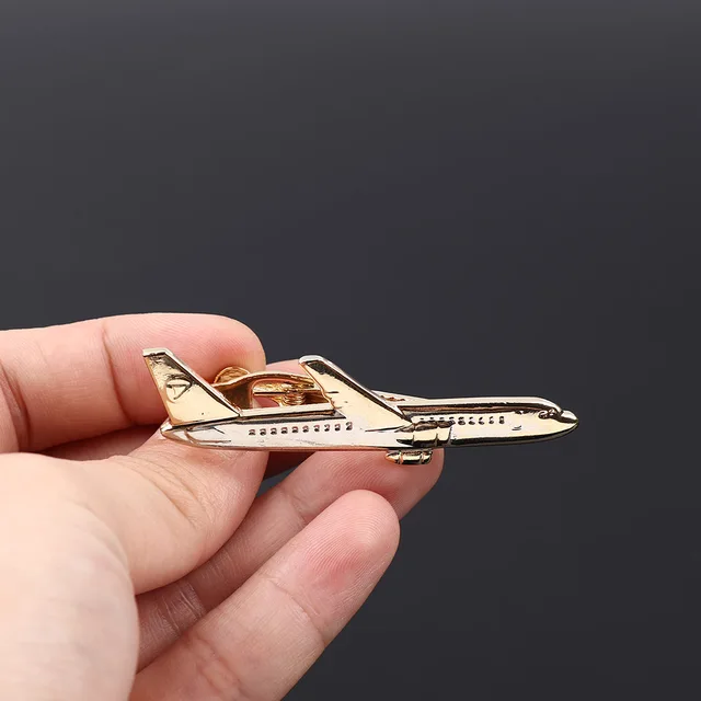 1 PC Simple Man's Tie Clip New Arrivals Golden Plating Airplane Shape Pilot High Quality Plane Cufflinks Stick Pin Wedding Gift 2