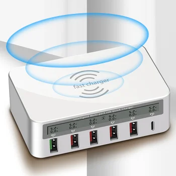 

Qi Wireless USB Charger 40W LED Display Quick Charge 3.0 Fast Charging Station For iPhone X Samsung Huawei 5 USB port PD Charger