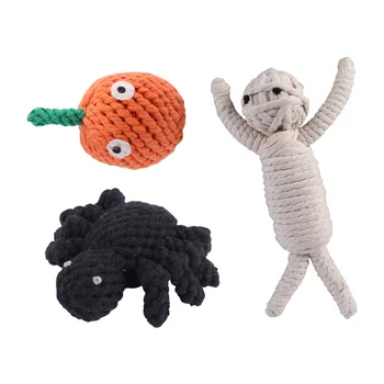 

3Pcs Pet Toy Bite-resistant Durable Spider Pumpkin Tooth Cleaning Cat Cotton Toy Pet Training Toy Dog Chew Toy for Halloween