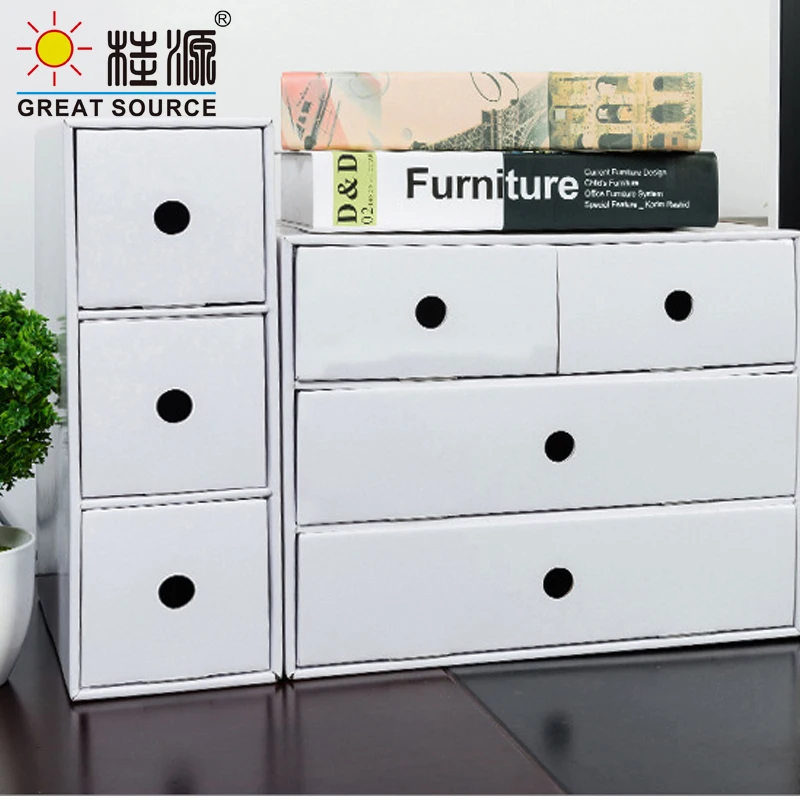 3 Drawers Storage Mini Composable Cabinet Office Corrugate Foldable Home Storage Kraft Paper Environment Friendly(5 PCS)
