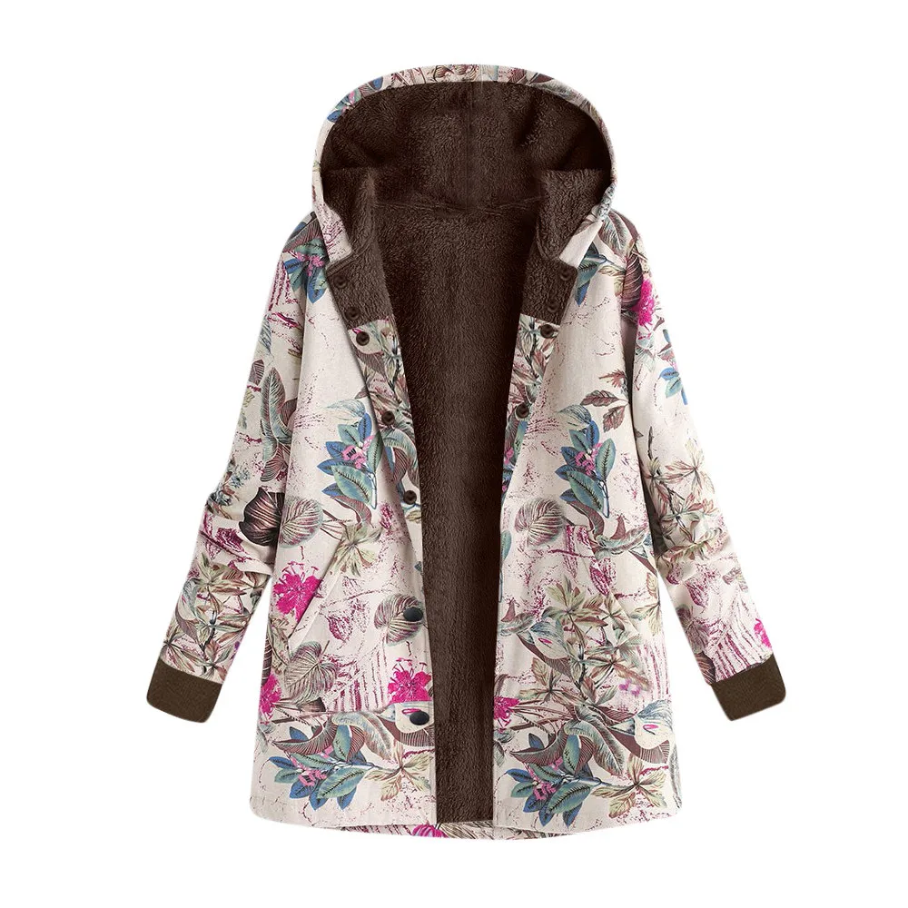Женское пальто, куртка размера плюс, модное зимнее теплое пальто, женская утепленная плюшевая винтажная куртка с капюшоном и длинным рукавом на молнии# G1