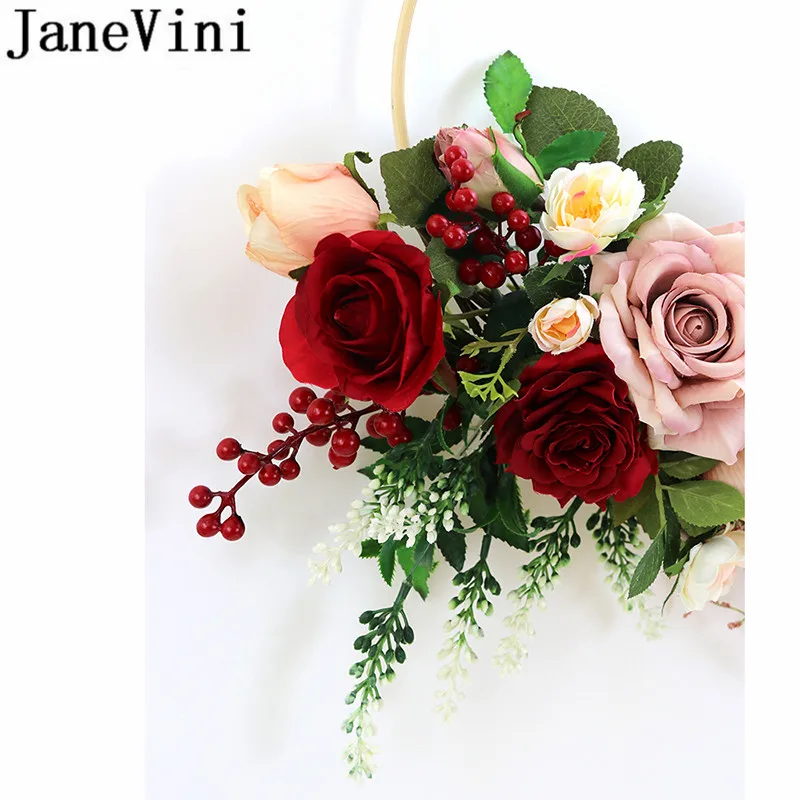 JaneVini Ins, красный свадебный букет, аксессуары, Искусственный Свадебный ручной цветок, венок, корзина, декорация молотка, шелковые букеты