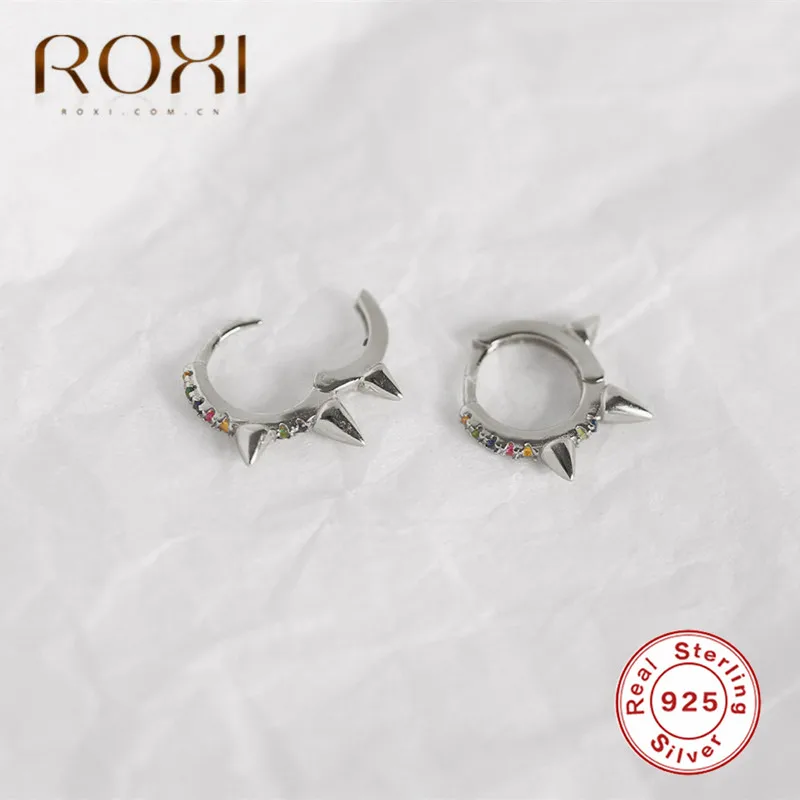 Серьги-заклепки ROXI Rainbow в стиле панк, крошечные циркониевые серьги-гвоздики, круглые серьги-гвоздики для женщин, серьги из стерлингового серебра 925 пробы, корейские ювелирные изделия