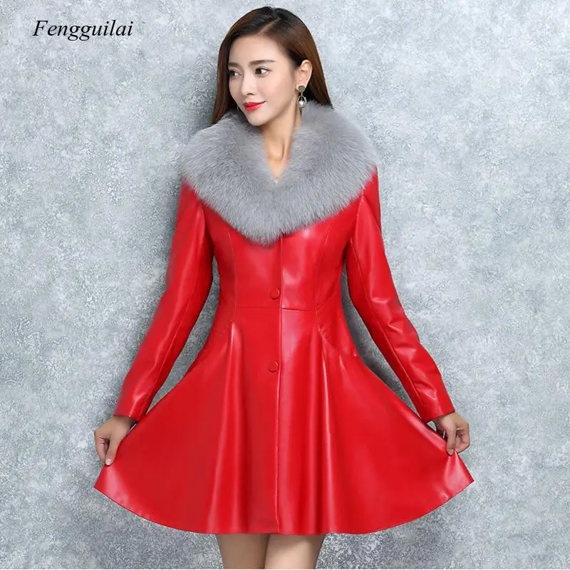 

2020 New Winter Women Leather Fur Jackets Female Cotton Padded Overcoat Imitate Fox Wool Outerwear Manteau Femme Hiver Faux