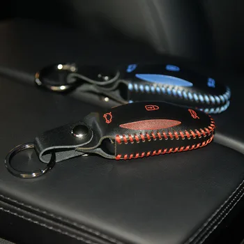 

Car Leather Key Card Case Key Bag Ring Protector Keychain Cover Shell For Tesla Model X Model S Car Accessories