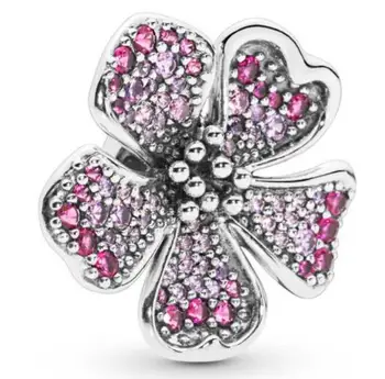 

Genuine 925 Sterling Silver Bead Big Peach Blossom Flower Charm Fit Pandora Women Bracelet & Necklace Diy Jewelry