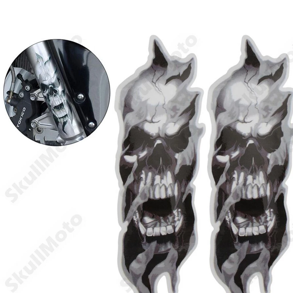 2 Pcs Motorcycle Front Fork Skull Decals Graphic Sticker For Kawasaki Ninja Vulcan Self-Adhesive Weatherproof 215*65*1mm | Автомобили и