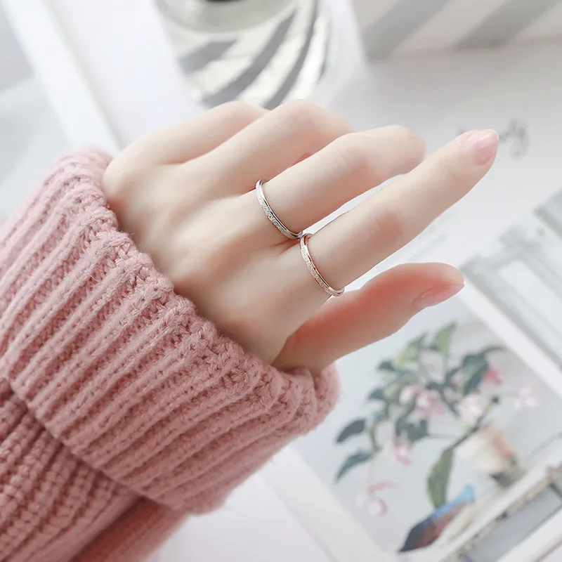 KNOCK High quality Fashion Simple Scrub Stainless Steel Women 's Rings 2 mm Width Rose Gold Color Finger Gift For Girl Jewelry - Image 5