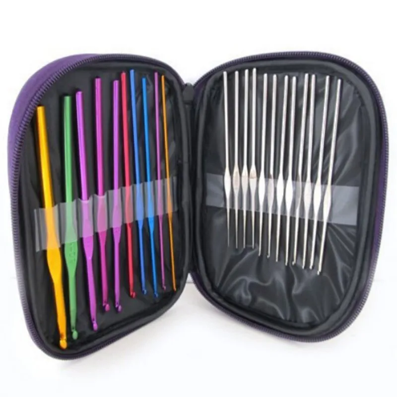 

22Pcs Set Stainless Steel Crochet Hooks Needles for Knitting Crafts Zipper Case