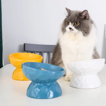 

Ceramics Raised Cat Bowl Slanted Cat Bowl for Food Stress Free Angled Cat Bowl Less Regurgitating and Vomiting HYD88