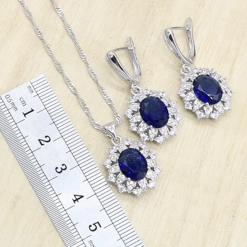 Синий полудрагоценный 925 серебряные ювелирные наборы для женщин серьги кулон ожерелье кольца браслет подарок на день рождения