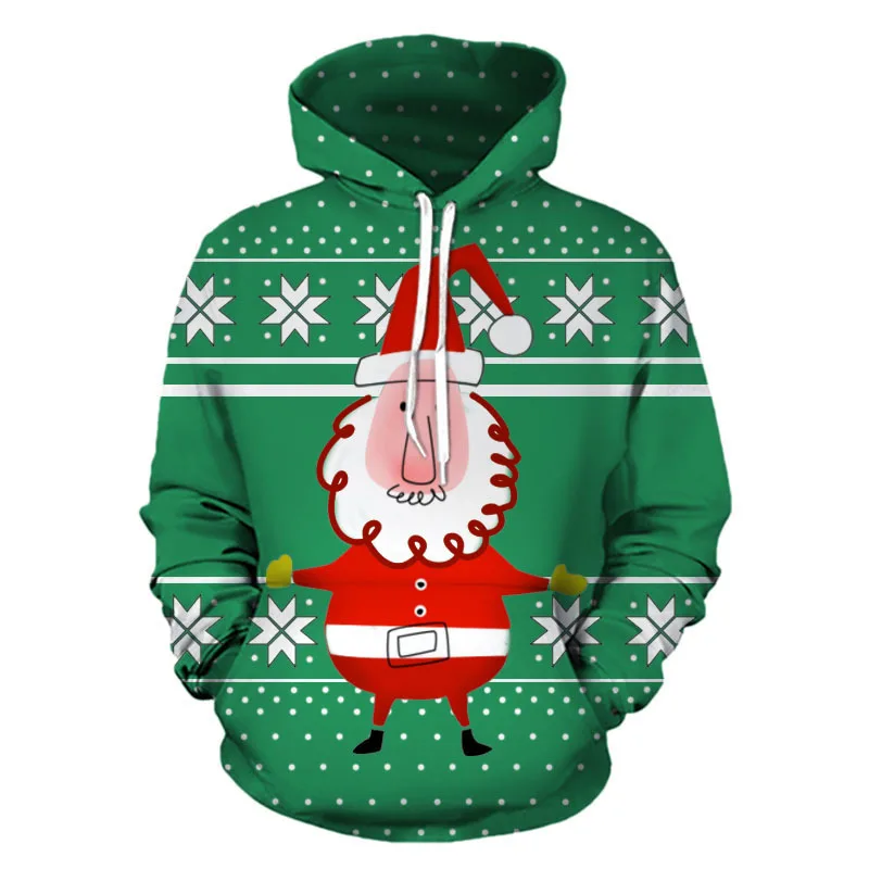 Стильный свитер унисекс для мужчин и женщин Санта-Клаус, Рождественский Уродливый Рождественский Снеговик 3D свитер с капюшоном, теплый свитер