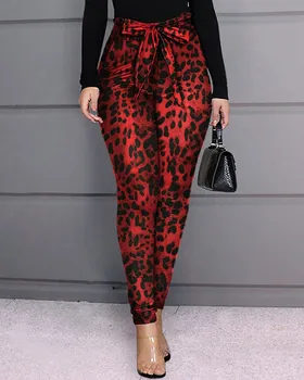 

Leopard Print High Waist Bow Tied Casual Pants Women Skinny Pencil Pants