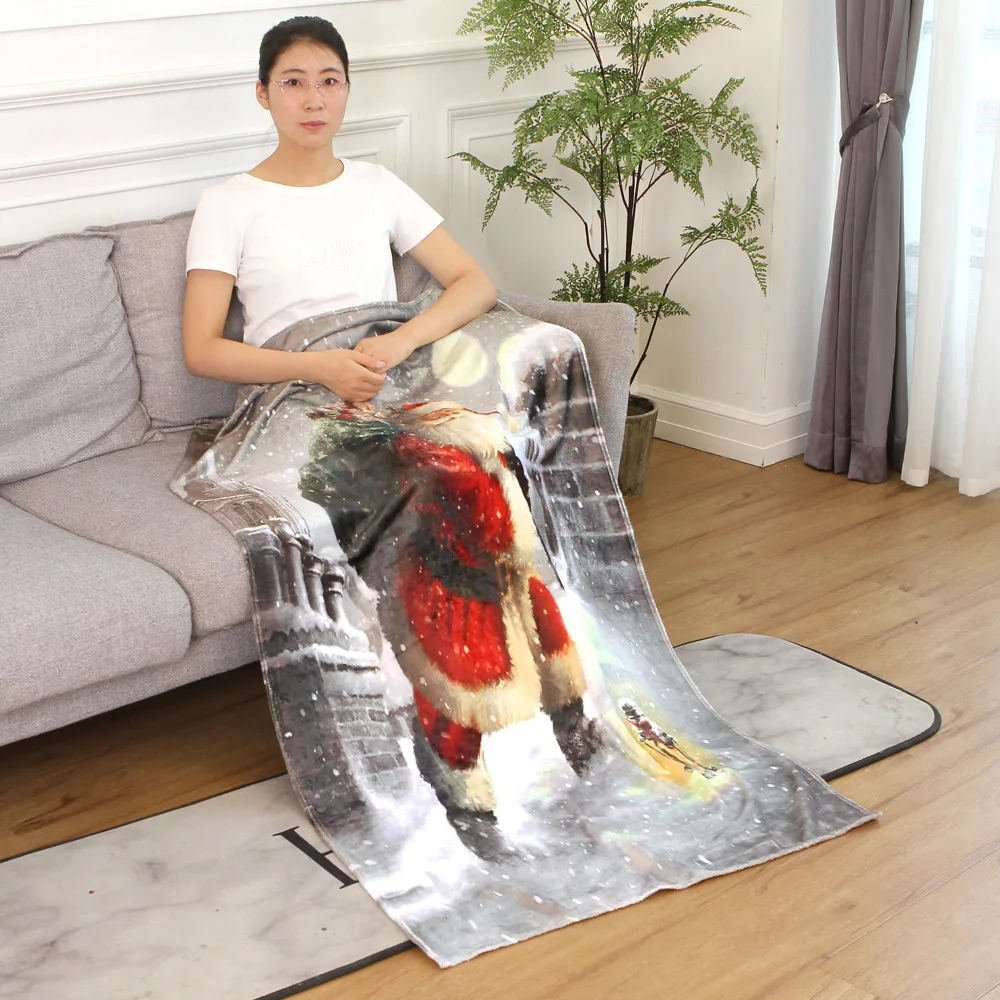 OUNEED Christmas Blanket Flannel Fabric Sofa Bed Blanket 150x200CM Warm Soft Throw Travel Patchwor Winter Bedspread Blanket#45