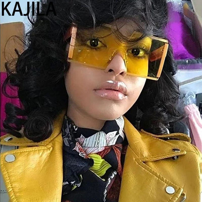 

Oversized Square Rimless Sunglasses Women Big Frame 2020 Fashion Brand Designer One Piece Sun Glasses For Women zonnebril dames