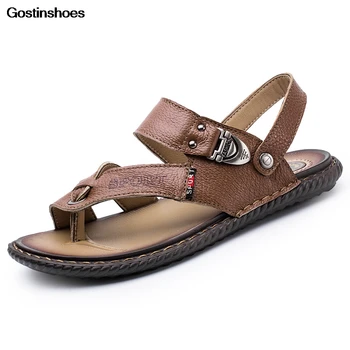 

Men Leather Sandals Men New Casual Simple Genuine Leather Anti Slip Wear Resistant Shoes Chappal For Men Sandalen