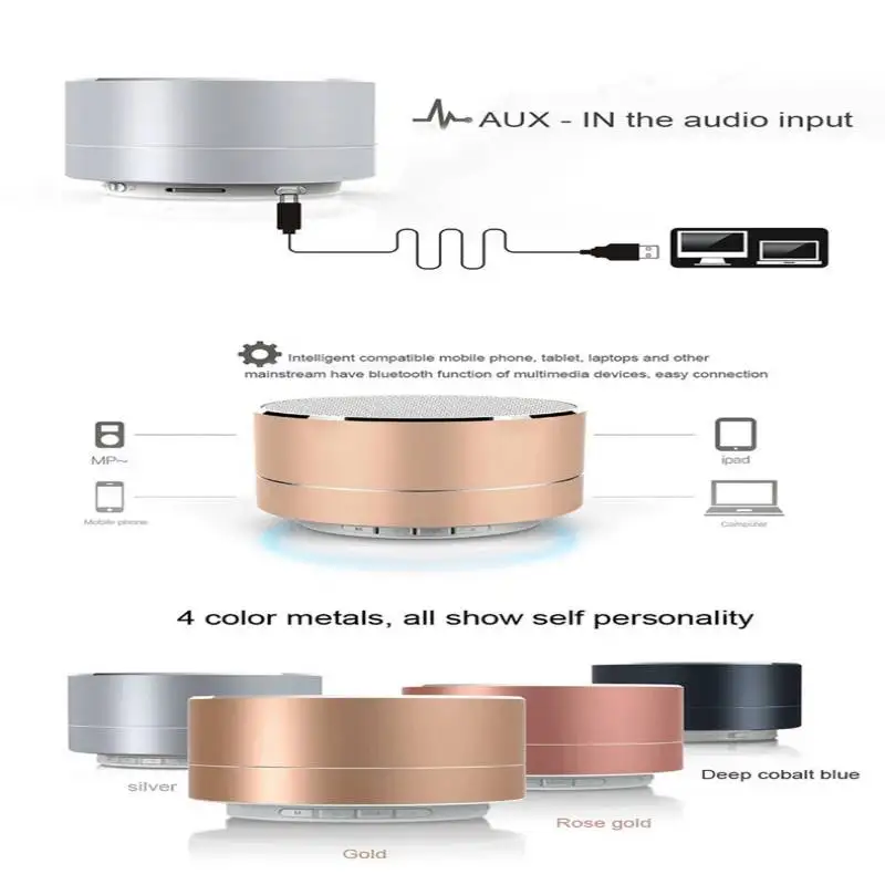 A10 Bluetooth Speaker Aluminum Alloy Portable Small Steel Cannon TF USB AUX Aduio Wireless Connection To Mobile Phone Computer