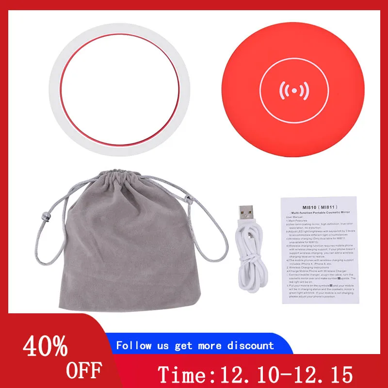 

Wireless Charging Pocket Led Makeup Mirror Mini Round Cosmetic Mirror Vintage Hand Mirror 3 Brightness Compact For Girls Outdoor