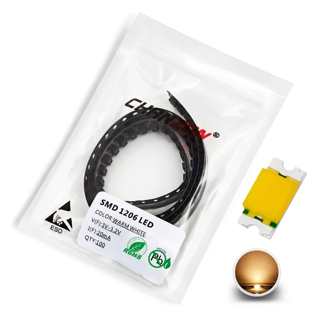 100 pcs 1206 SMD LED Emitting Diode Kit Lamp Chip Light Beads Warm White Red Green Blue Yellow Orange UV Pink Micro 3V SMT DIY 100pcs Warm White