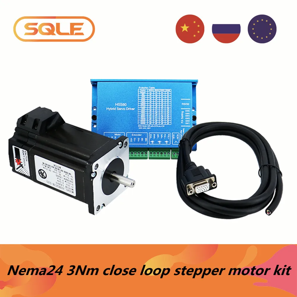 US $68.20 EU warehouse Nema24 60HSE3N close loop stepper motor kit1 pcs 3Nm engine  1 pcs HSS60 servo driver  2 meters encoder cable