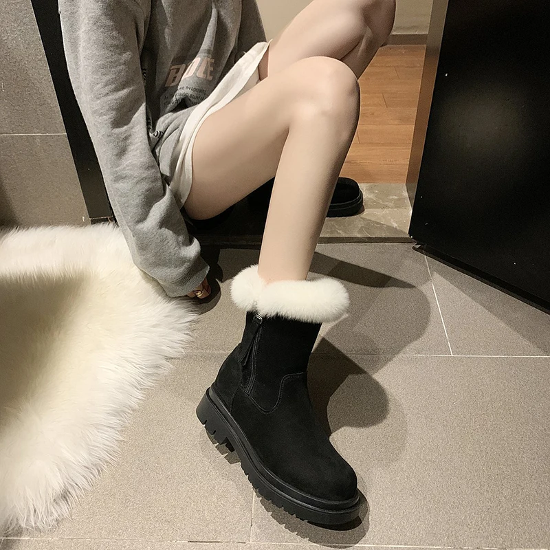 2020 NEW Boots for Women Fashion Black Kid Suede Women's Boots Plush Winter Boots Female Women Shoes Snow Boots Women's Shoes