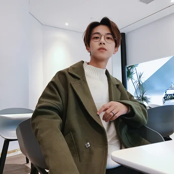 

Men's windbreaker 2019 autumn and winter new long section warm loose loose material coat youth personality trend men's clothing