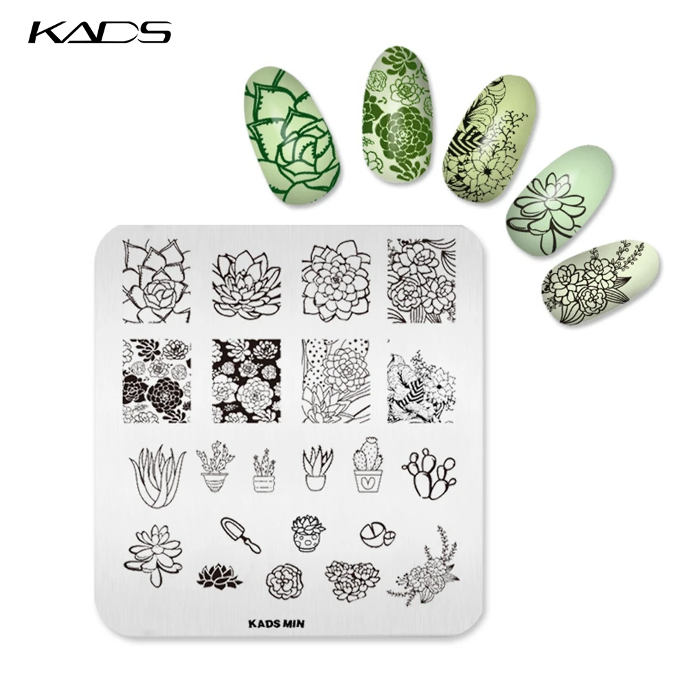 

KADS MIN succulent plants design Stamp plate Nail Art Stamping Plates Nail Template Manicure Stencil DIY Styling Tools