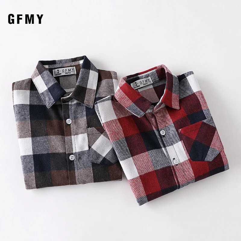 GFMY Autumn 100% Cotton Full Sleeve Fashion kids Plaid Shirt 2T-14T Casual Big Kid Clothes Can Be a Coat