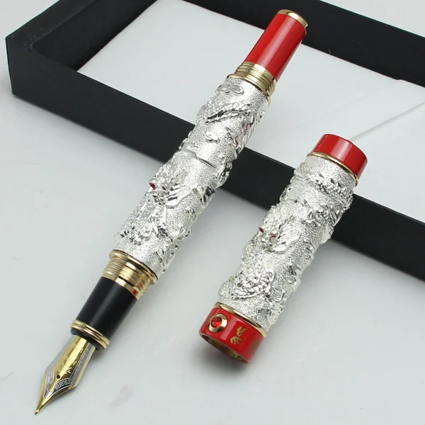 JINHAO, золотистая, серебряная, коричневая перьевая ручка "Два дракона, играющие с жемчужиной", резная, без подарочной коробки - Цвет: 004