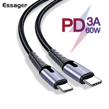 Кабель Essager 60W 3A usb type C-usb type C для быстрой зарядки samsung type-c USbC PD зарядное устройство для Macbook USB-C кабель usb type C