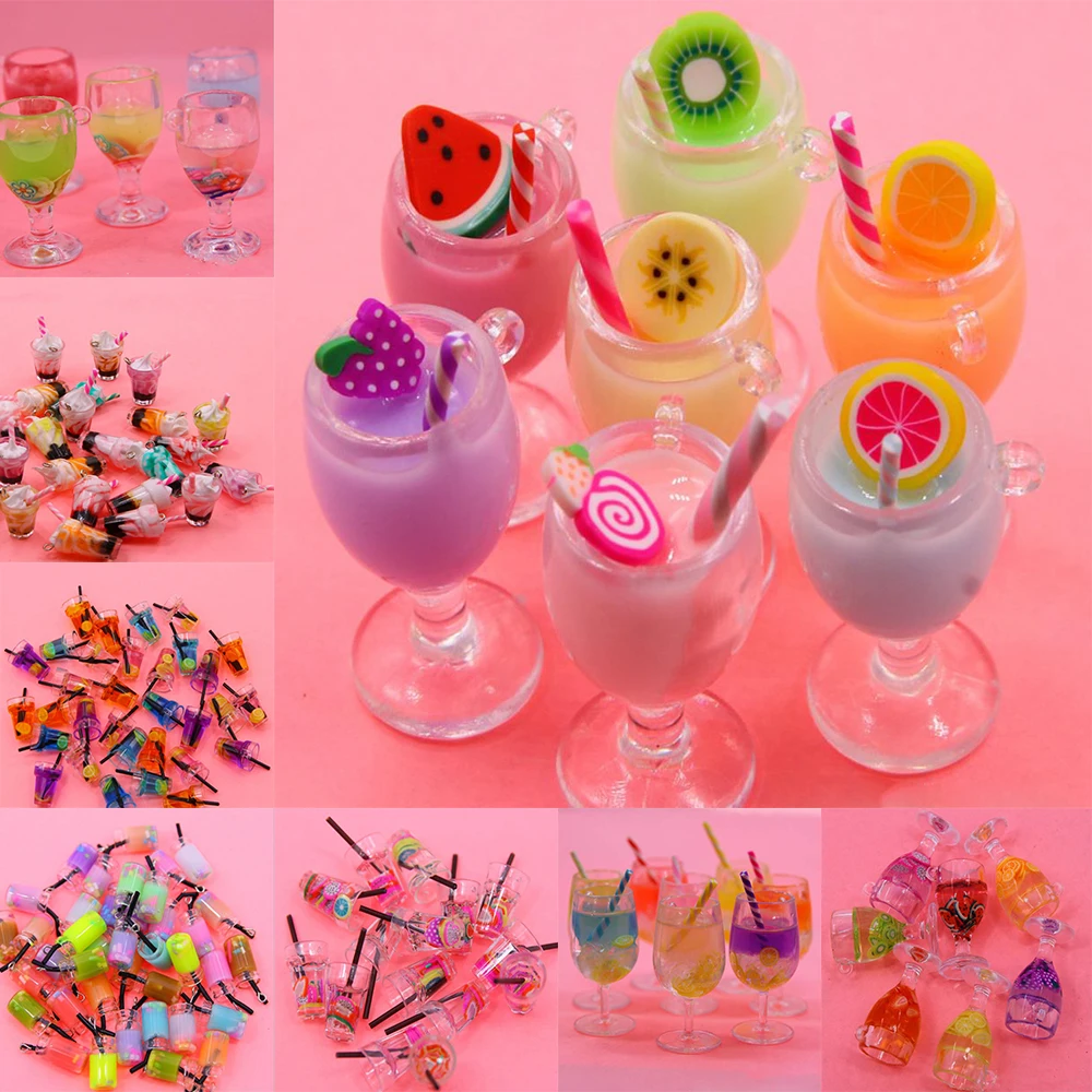 

Resin 3D Fruit Drink Cup Charm Bottle Resin Ice Cream Dangle For DIY Decoration Earrings Key Chains Pendant Accessories