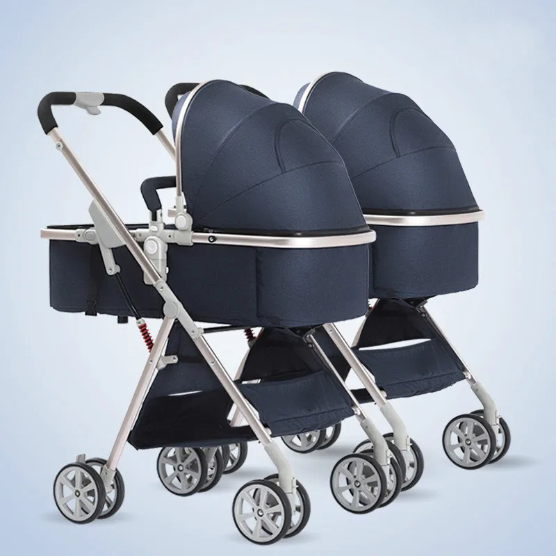 Twin baby strollers 3 in 1 detachable high landscape lightweight folding shock absorber double two baby sleeping basket carriage Twin baby strollers 3 in 1 detachable high landscape lightweight folding shock absorber double two baby sleeping basket carriage