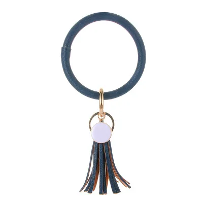 ZG New PU Leather O Bracelet KeyChains Circle Cute Same Color Tassel Wristlet Keychain Wholesale Women Girls - Цвет: NO.15